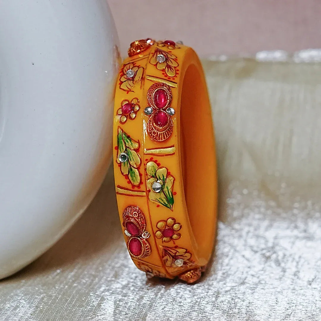 Traditional Meenakari Work Acrylic Kada Bangle for Women (Pack of 2) - The Golden Cascade